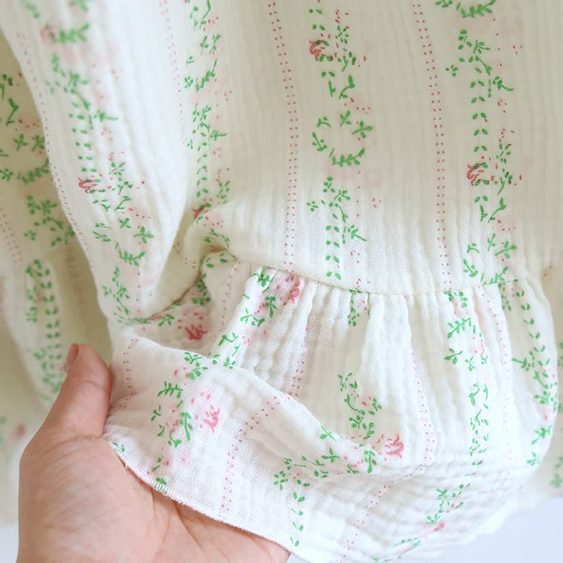 Camicia da notte in cotone con volant e motivo floreale a foglie fresche - image 9