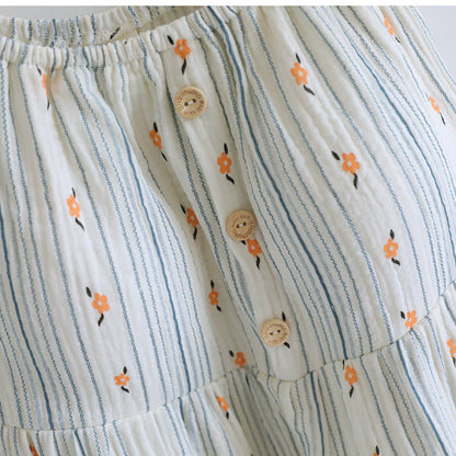 Camicia da notte a canotta in cotone con volant e motivo floreale. - image 6