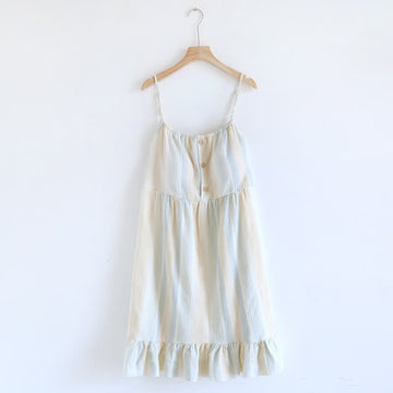 Camicia da notte a balze in cotone a righe pastello - Beige - XL - image 0