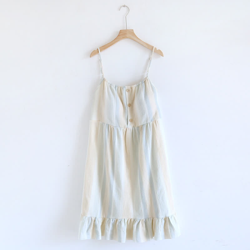 Camicia da notte a balze in cotone a righe pastello - Beige - XL - image 0