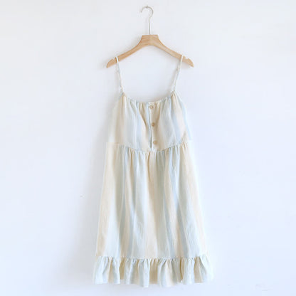 Camicia da notte a balze in cotone a righe pastello - Beige - XL - image 0