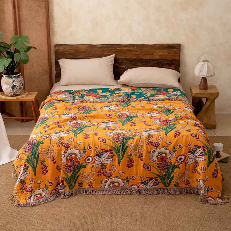 Trapunta coperta Boho reversibile in garza di cotone con nappe - Matrimoniale Grande - image 0
