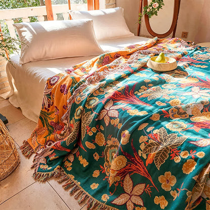 Trapunta coperta Boho reversibile in garza di cotone con nappe - image 2