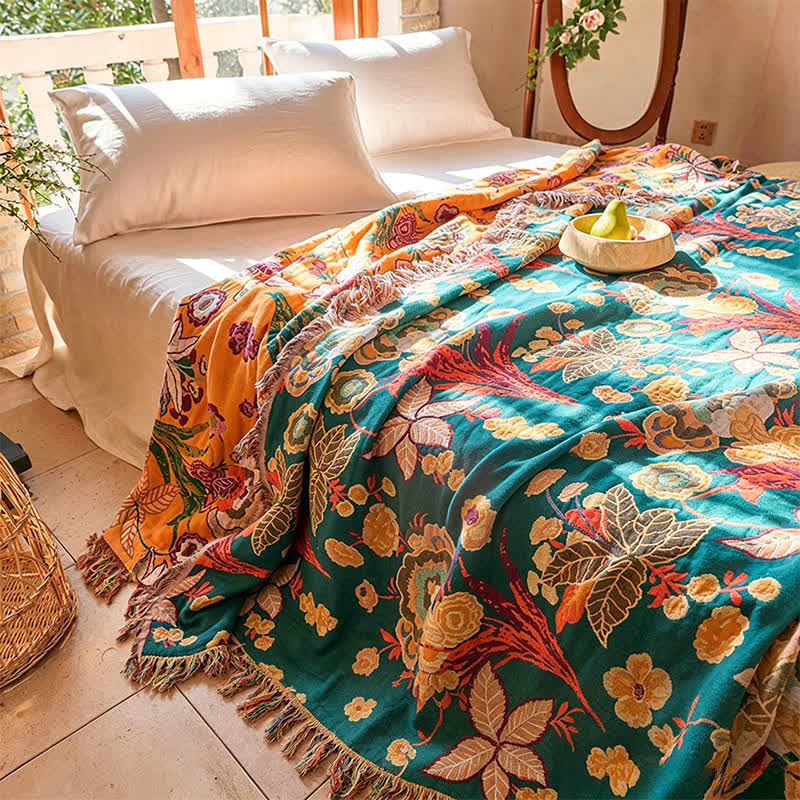 Trapunta coperta Boho reversibile in garza di cotone con nappe - image 2