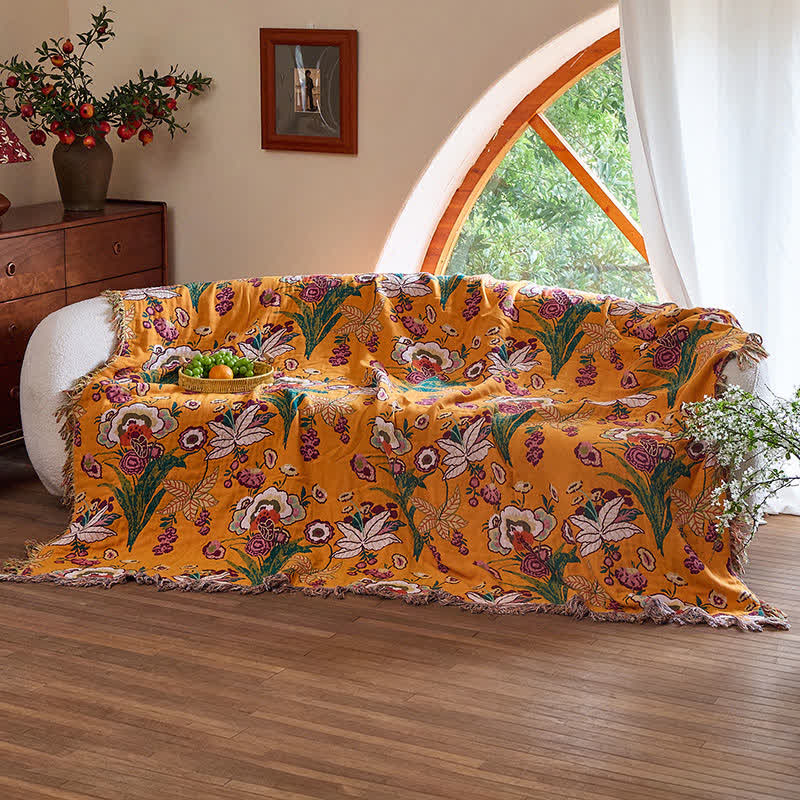 Trapunta coperta Boho reversibile in garza di cotone con nappe - image 3