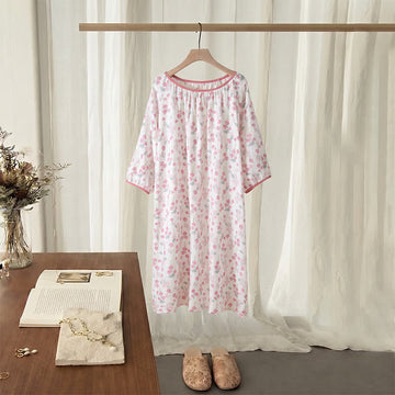 Camicia da notte in cotone con stampa floreale rosa pastorale - Rosa - XL - image 0