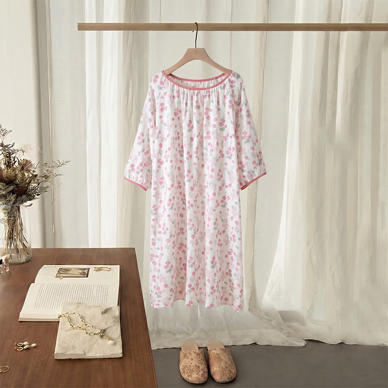 Camicia da notte in cotone con stampa floreale rosa pastorale - Rosa - XL - image 0
