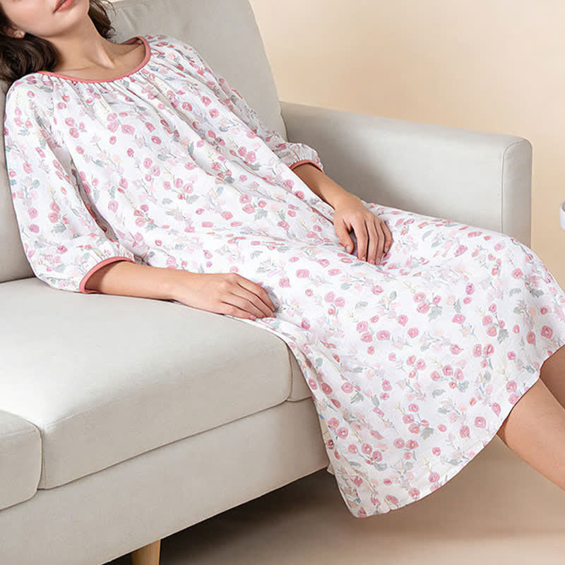 Camicia da notte in cotone con stampa floreale rosa pastorale - image 5