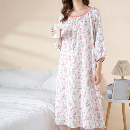 Camicia da notte in cotone con stampa floreale rosa pastorale - image 3