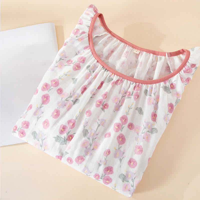 Camicia da notte in cotone con stampa floreale rosa pastorale - image 2