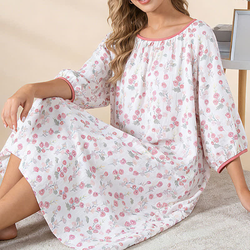Camicia da notte in cotone con stampa floreale rosa pastorale - image 4