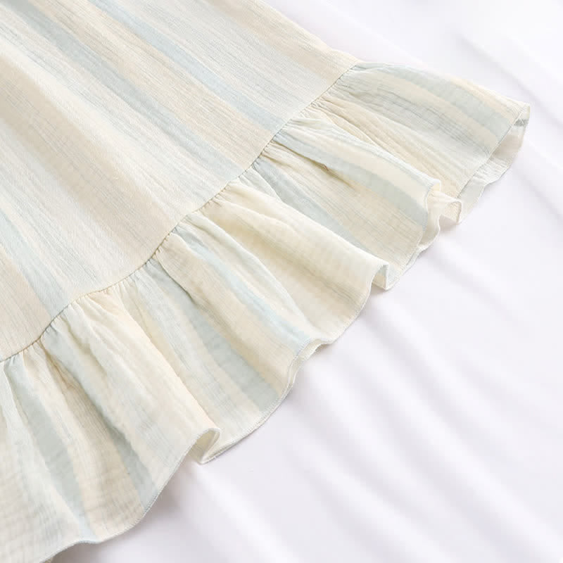 Camicia da notte a balze in cotone a righe pastello - image 3