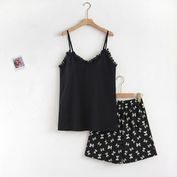 Completo pigiama con canotta e pantaloncini con stampa a fiocco - Nero - 2XL - image 0