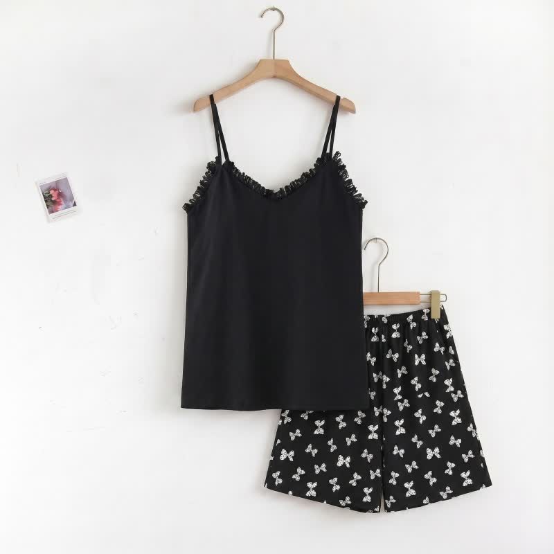 Completo pigiama con canotta e pantaloncini con stampa a fiocco - Nero - 2XL - image 0