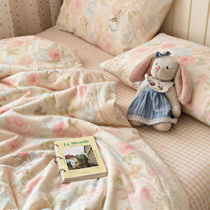 Set di biancheria da letto in cotone con coniglietto in pizzo color crema - image 2