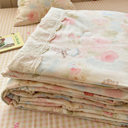 Set di biancheria da letto in cotone con coniglietto in pizzo color crema - image 0