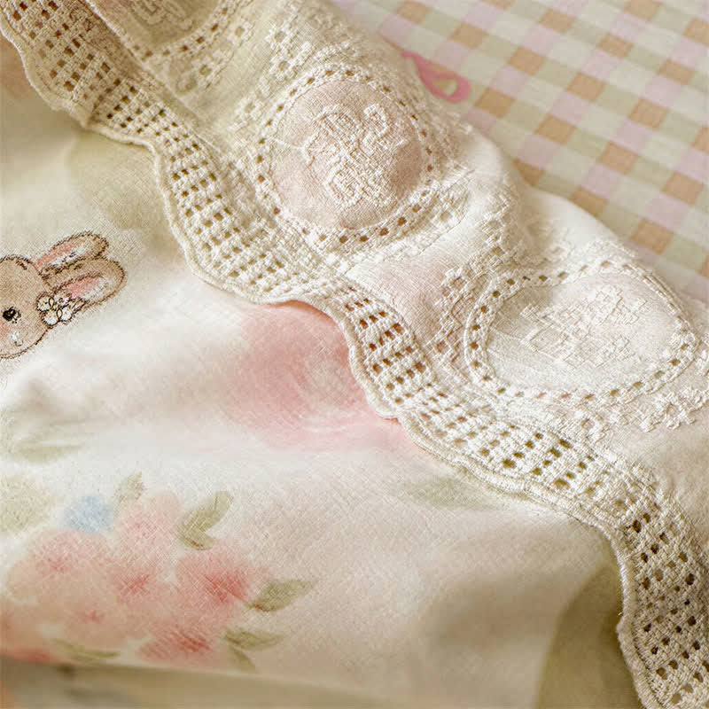 Set di biancheria da letto in cotone con coniglietto in pizzo color crema - image 3