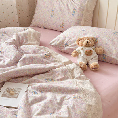 Set di biancheria da letto in cotone con orsetto rosa in pizzo - image 2