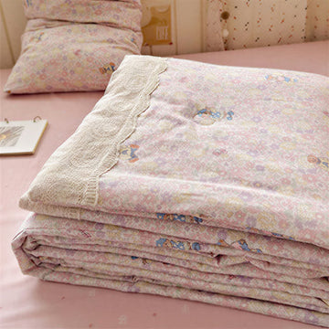 Set di biancheria da letto in cotone con orsetto rosa in pizzo - image 0