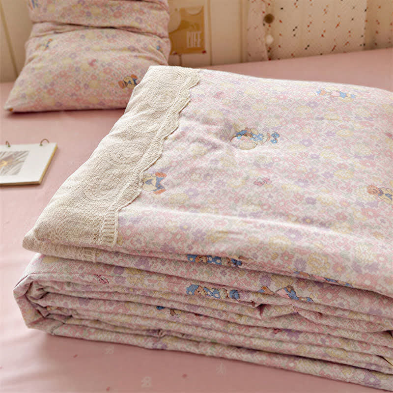 Set di biancheria da letto in cotone con orsetto rosa in pizzo - image 0