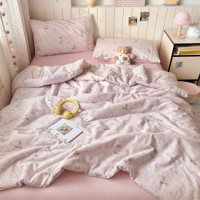 Set di biancheria da letto in cotone con orsetto rosa in pizzo - Colorato - Matrimoniale - Set di biancheria da letto - image 1