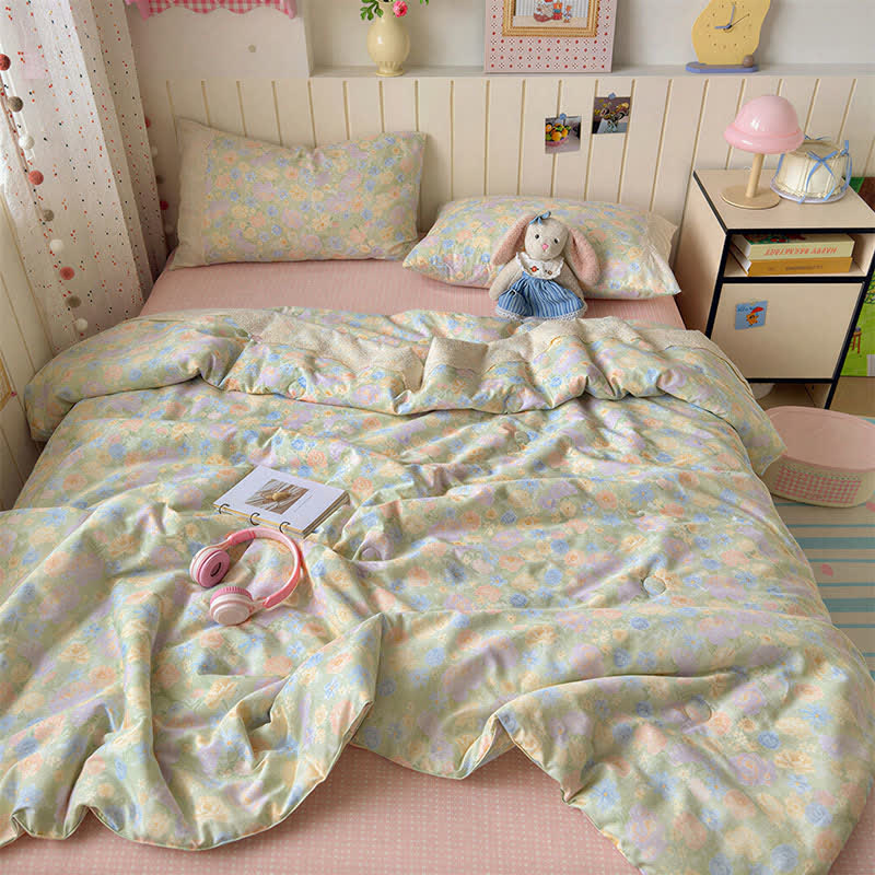 Set di biancheria da letto in cotone con motivo floreale e pizzo - Colorato - Matrimoniale - Set di biancheria da letto - image 1
