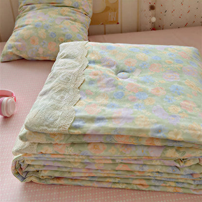 Set di biancheria da letto in cotone con motivo floreale e pizzo - image 0