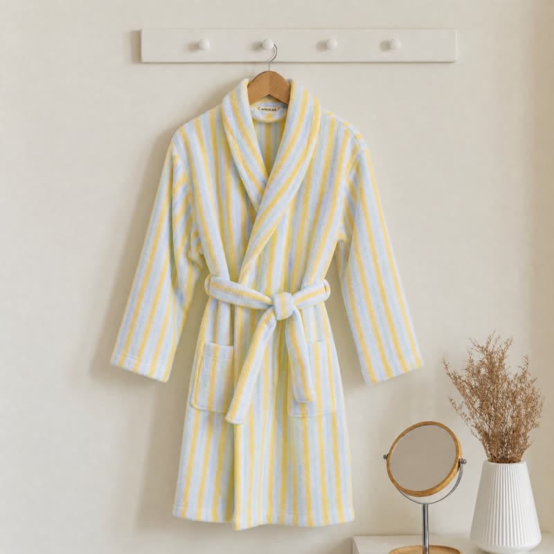 Accappatoio per bambini in cotone a righe pastello - Giallo - Taglia per bambini: 140-155 cm (55-61 pollici) - image 0