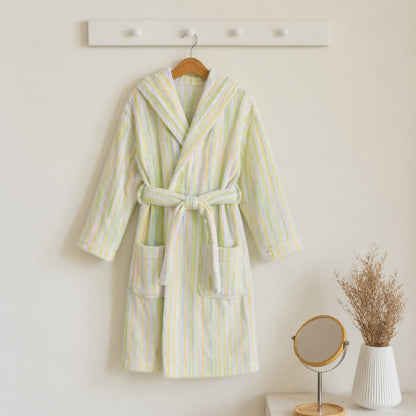 Accappatoio morbido in cotone a righe verdi per bambini - Verde - Taglia per bambini: 140-155 cm (55-61 pollici) - image 0
