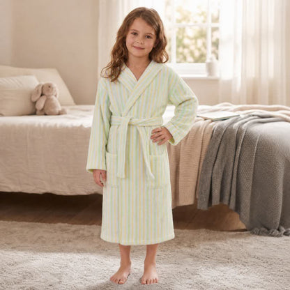 Accappatoio morbido in cotone a righe verdi per bambini - image 1