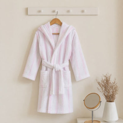 Accappatoio con cappuccio per bambini in cotone a righe rosa - Rosa - Taglia per bambini: 140-155 cm (55-61 pollici) - image 0