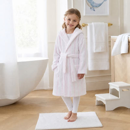 Accappatoio con cappuccio per bambini in cotone a righe rosa - image 1