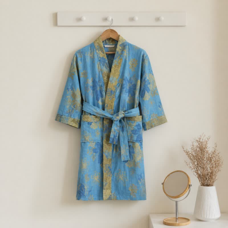 Kimono da bambino in cotone blu con stampa floreale, accappatoio - Blu - Taglia per bambini: 150-160 cm (59-63 pollici) - image 0