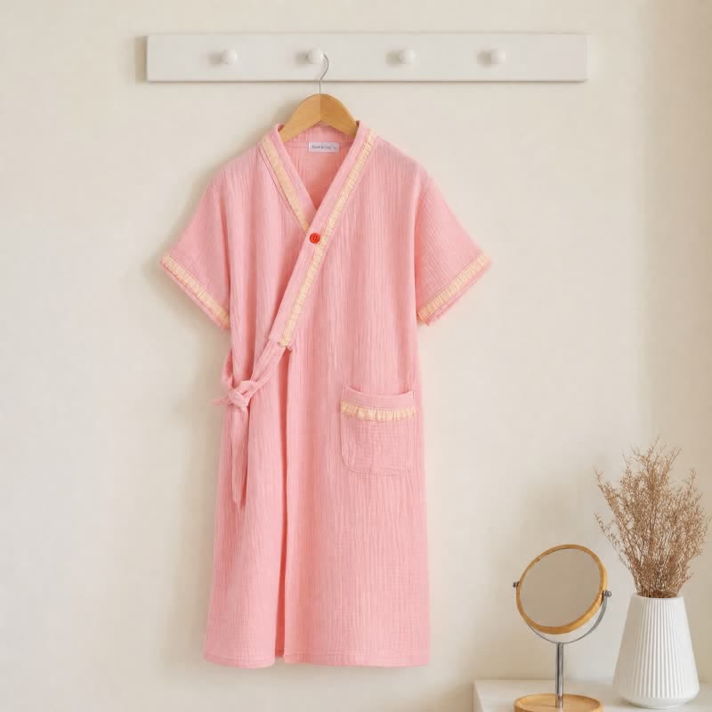 Accappatoio da bambina in mussola di cotone con volant - Rosa - Taglia per bambini: 150 cm (59 pollici) - image 0