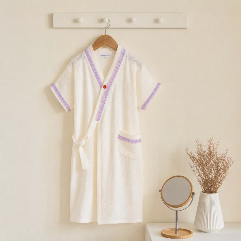 Accappatoio da bambina in mussola di cotone con volant - Bianco - Taglia per bambini: 150 cm (59 pollici) - image 9