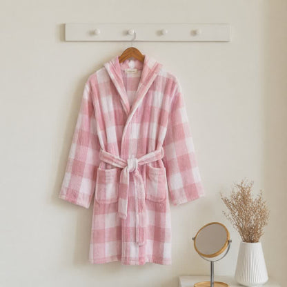 Accappatoio da bambino in cotone con cappuccio a quadri - Rosa - Taglia per bambini: 160–170 cm (63–67 pollici) - image 0