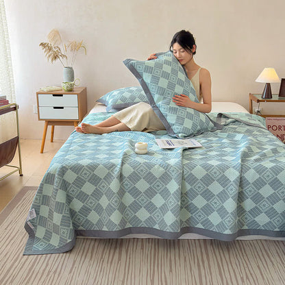 Coperta trapuntata reversibile a 3 strati con motivo geometrico jacquard - image 3