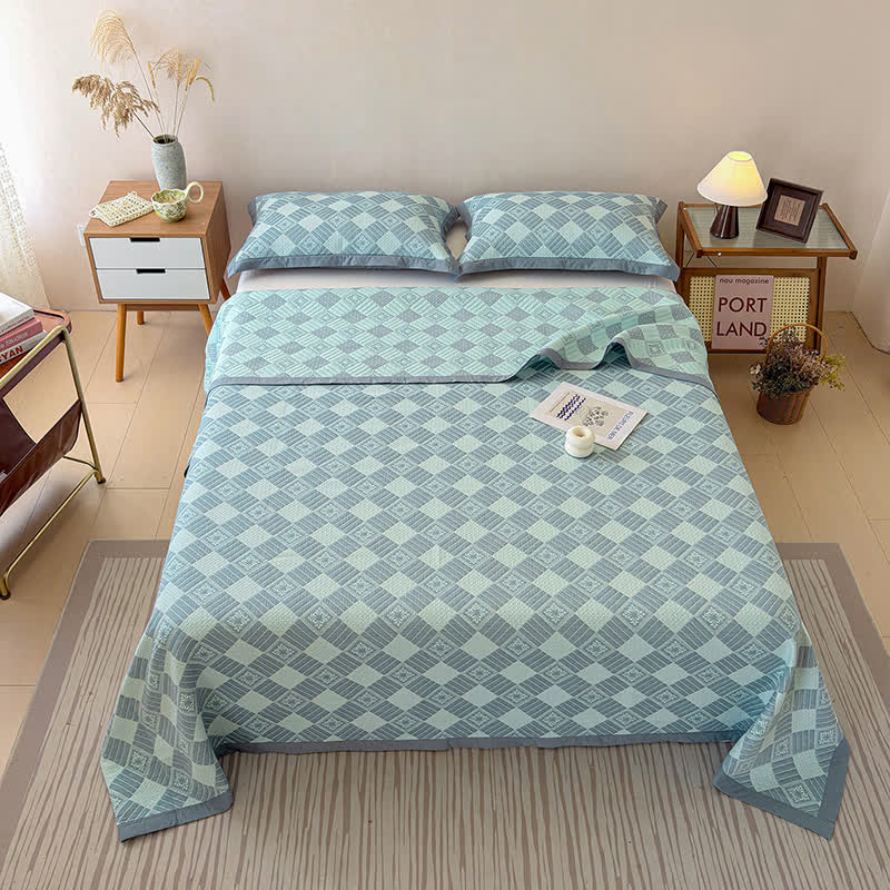 Coperta trapuntata reversibile a 3 strati con motivo geometrico jacquard - image 7