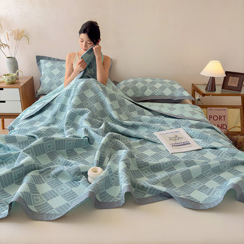 Coperta trapuntata reversibile a 3 strati con motivo geometrico jacquard - image 5