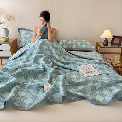 Coperta trapuntata reversibile a 3 strati con motivo geometrico jacquard - image 5