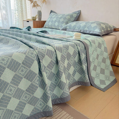 Coperta trapuntata reversibile a 3 strati con motivo geometrico jacquard - image 9