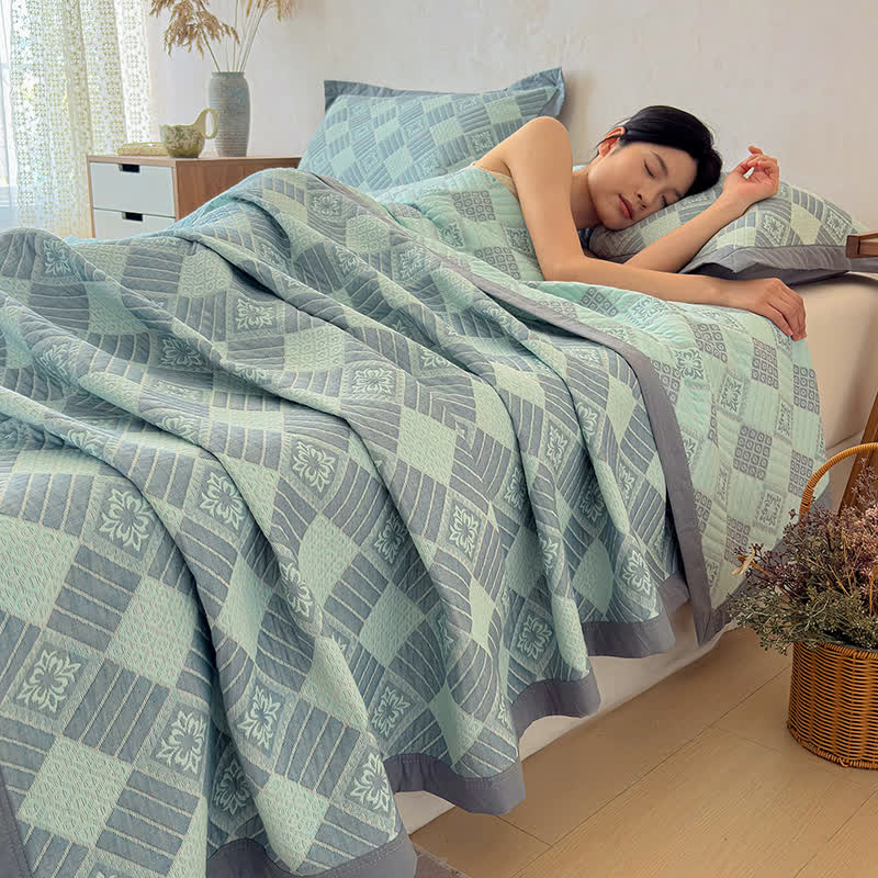 Coperta trapuntata reversibile a 3 strati con motivo geometrico jacquard - 2 federe - 48cm x 74cm - image 0