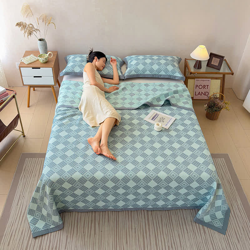 Coperta trapuntata reversibile a 3 strati con motivo geometrico jacquard - image 8