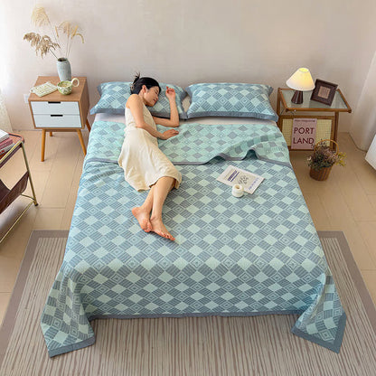 Coperta trapuntata reversibile a 3 strati con motivo geometrico jacquard - image 8