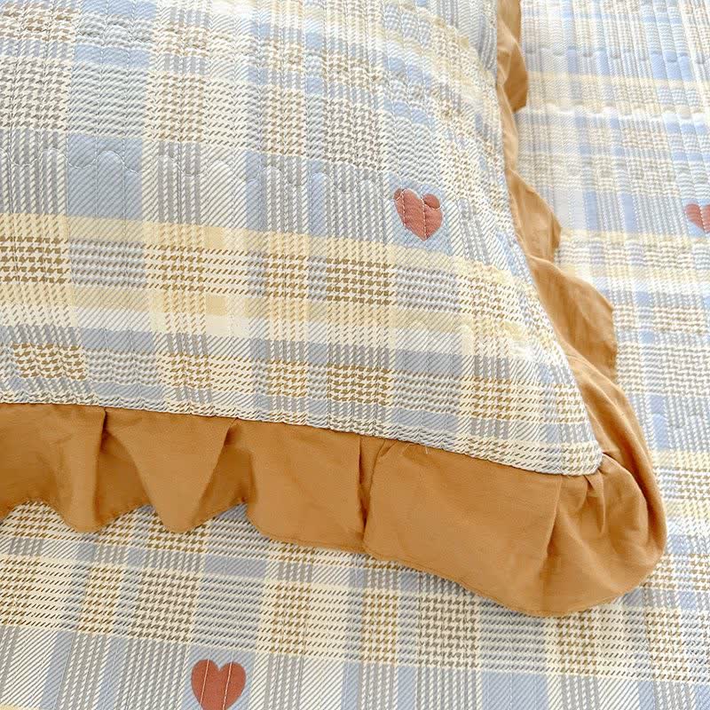 Copriletto in twill di cotone con stampa a quadri e cuori - image 5