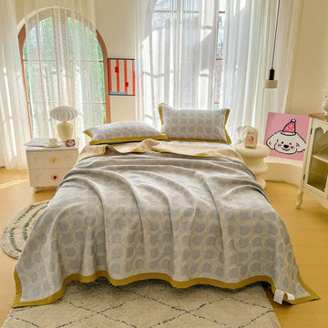 Trapunta reversibile in garza di cotone jacquard con motivo geometrico jacquard - Trapunta con 2 asciugamani - Matrimoniale Grande - image 0