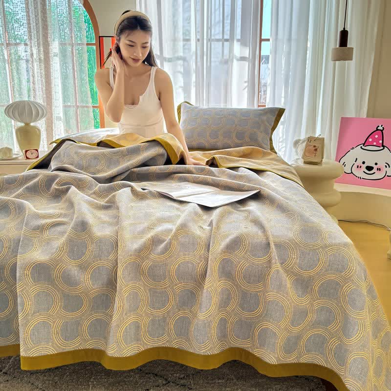 Trapunta reversibile in garza di cotone jacquard con motivo geometrico jacquard - image 4
