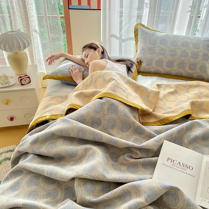Trapunta reversibile in garza di cotone jacquard con motivo geometrico jacquard - image 5