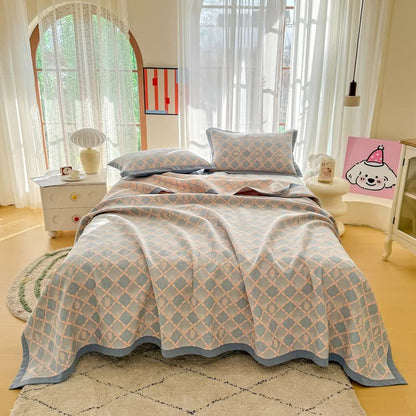 Trapunta reversibile in garza di cotone jacquard con motivo a reticolo - Trapunta con 2 asciugamani - Matrimoniale Grande - image 0