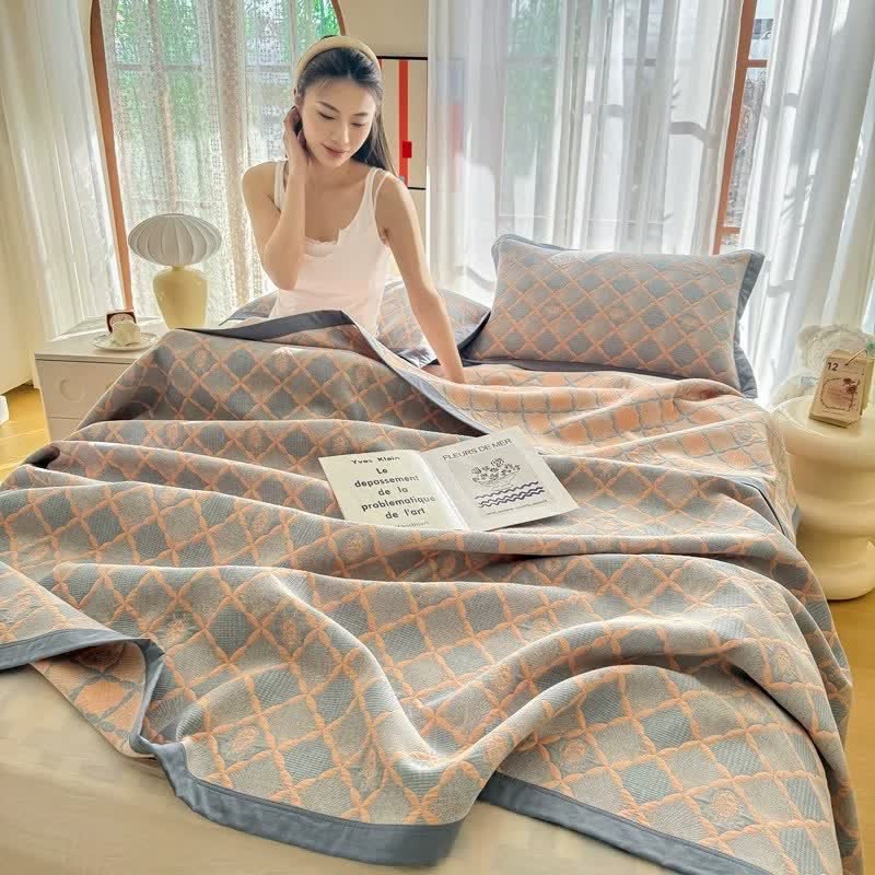 Trapunta reversibile in garza di cotone jacquard con motivo a reticolo - image 4